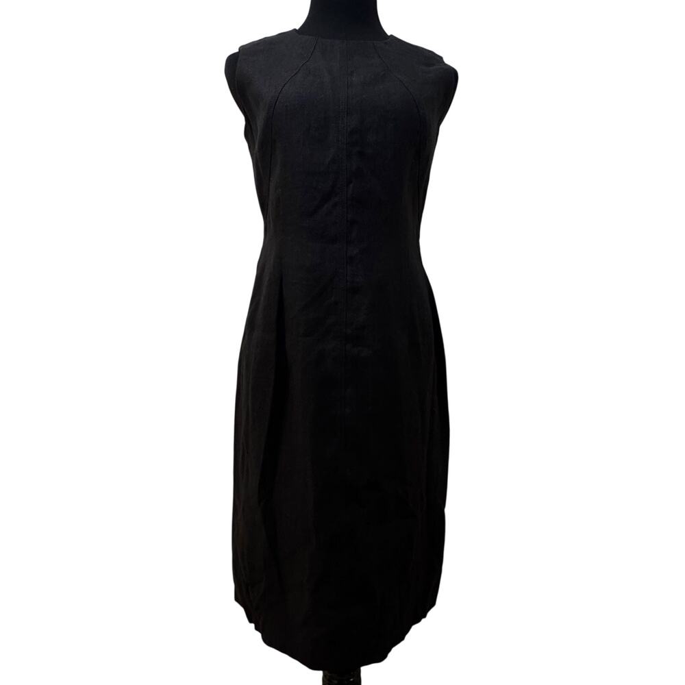 Talbots Irish Linen Black Sheath Dress Size 6 Sleeveless Lined Career Classic